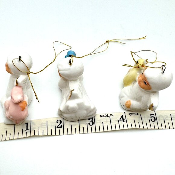 Vintage Ceramic Angel Ornaments Set Of 3 With Bird Duck Bunny Christmas Holiday - Picture 3 of 16
